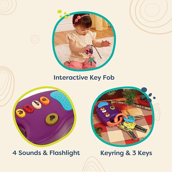 B. toys – Toy Car Keys – Key Fob with Lights & Sounds – Interactive Baby Toy – Pretend Keys for Babies, Toddlers – 10+ Months – FunKeys – Purple nirvanaguru