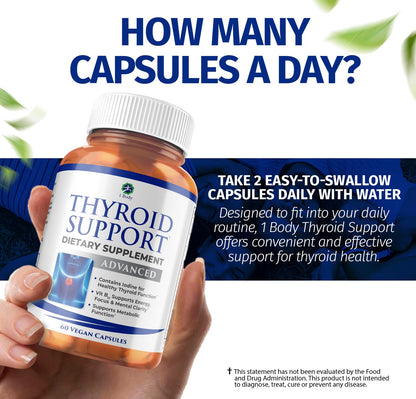 1 Body Thyroid Support Supplement with Iodine, B12, Zinc, Selenium, Ashwagandha, Non-GMO, Vegetarian, 30 Day Supply Nirvana Guru