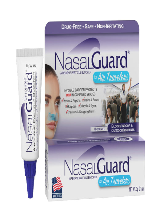 Airborne Particle Blocker Nasal Gel for Air Travelers - Drug-Free, Non-irritating, Non-drowsy, Airplane Travel Approved (Unscented) - Over 150 Applications Per Tube (0.1 oz, Pack of 1) Nirvana Guru