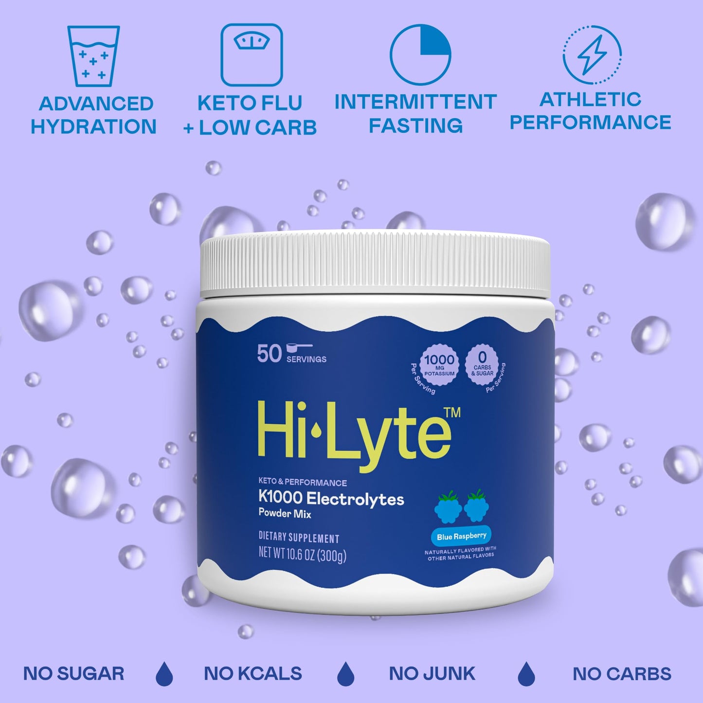 Hi-Lyte Keto K1000 Electrolyte Powder | Raspberry Lemon | Hydration Supplement Drink Mix | Boost Energy & Beat Leg Cramps | No Sugar, No Maltodextrin | 50 Servings