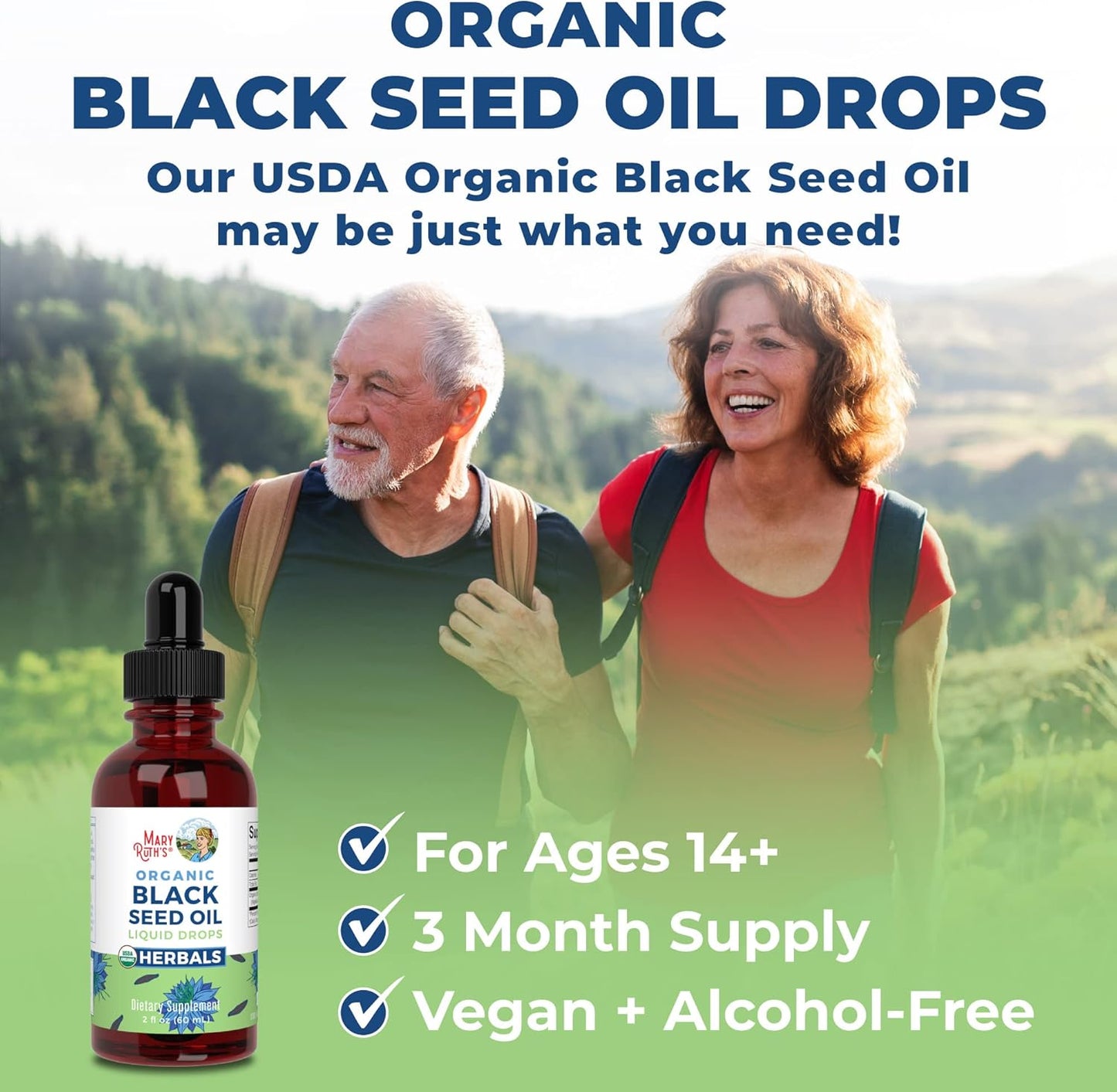 MaryRuth Organics Black Seed Oil Liquid Drops Cold Pressed, 3 Month Supply, USDA Organic Black Cumin Seed Oil, Immune Support, Respiratory Health, Sugar Free, Vegan, Non-GMO, Gluten Free, 2 Fl Oz - Nirvana Guru