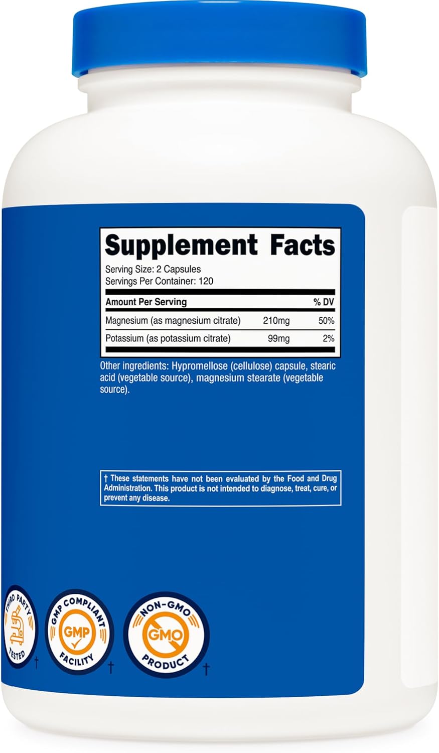 Nutricost Potassium (99 mg) Magnesium (210 mg) Citrates, 240 Capsules - Non-GMO, Gluten Free Nirvana Guru