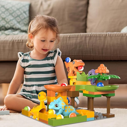 Airkid Marble Runs for Kids 4-8,Marble Run for Kids Ages 3-5 with Dinosaur Building Blocks,Dinosaur Toys,STEM Building Toys with 4 Marble Track Compatible with Major Brands nirvanaguru