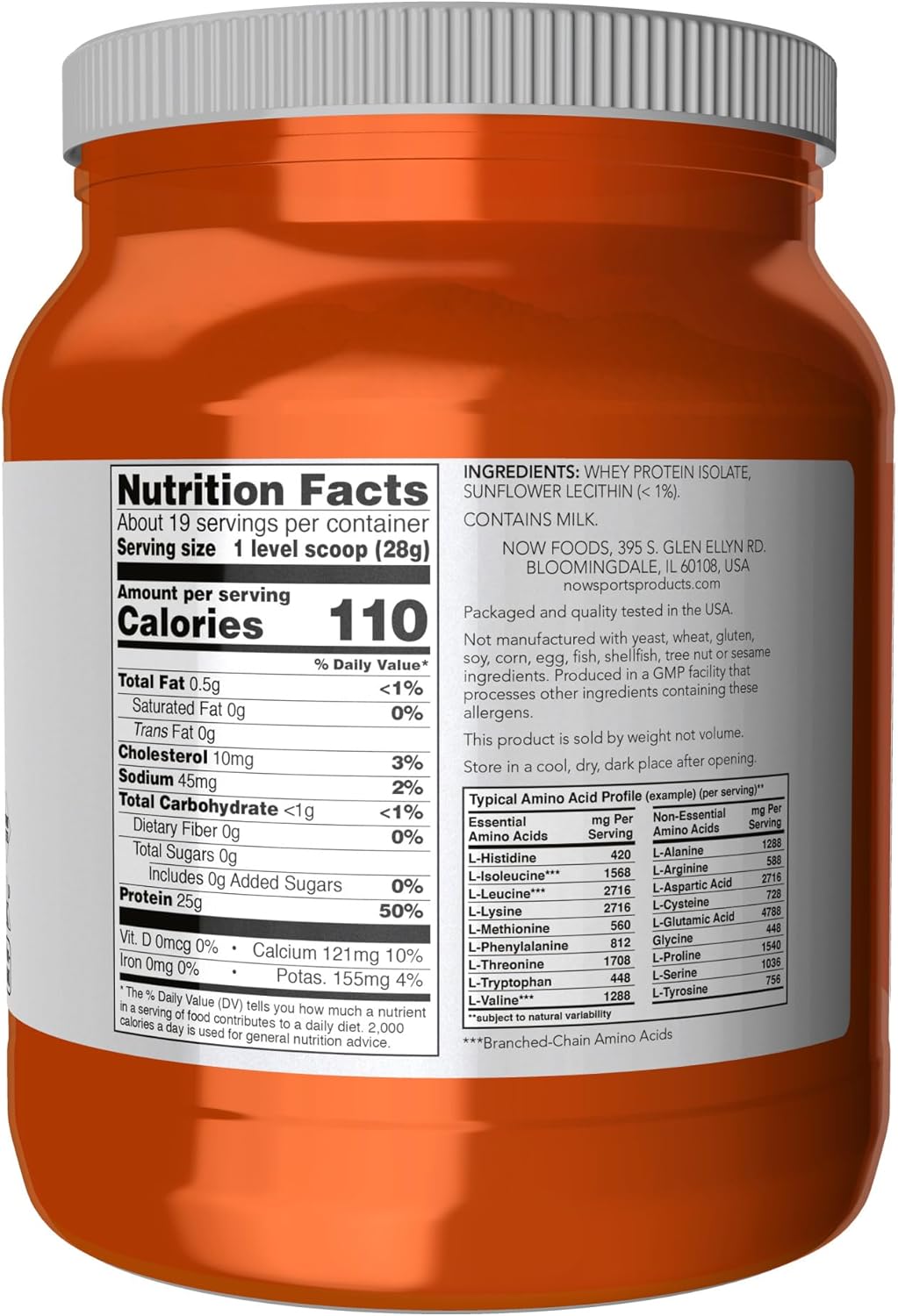NOW Foods Sports Nutrition, Whey Protein Isolate, 25 g With BCAAs, Unflavored Powder, 1.2-Pound - Nirvana Guru