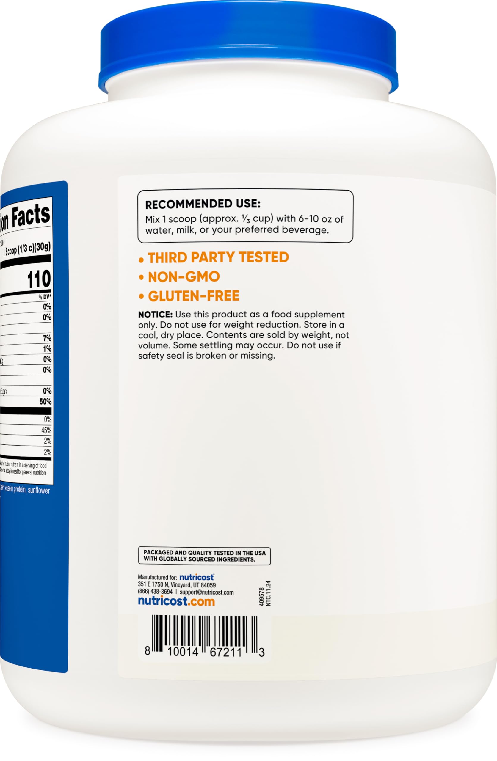 Nutricost Casein Protein Powder 2lb - Micellar Casein, Gluten Free, Non-GMO (Unflavored) - Nirvana Guru