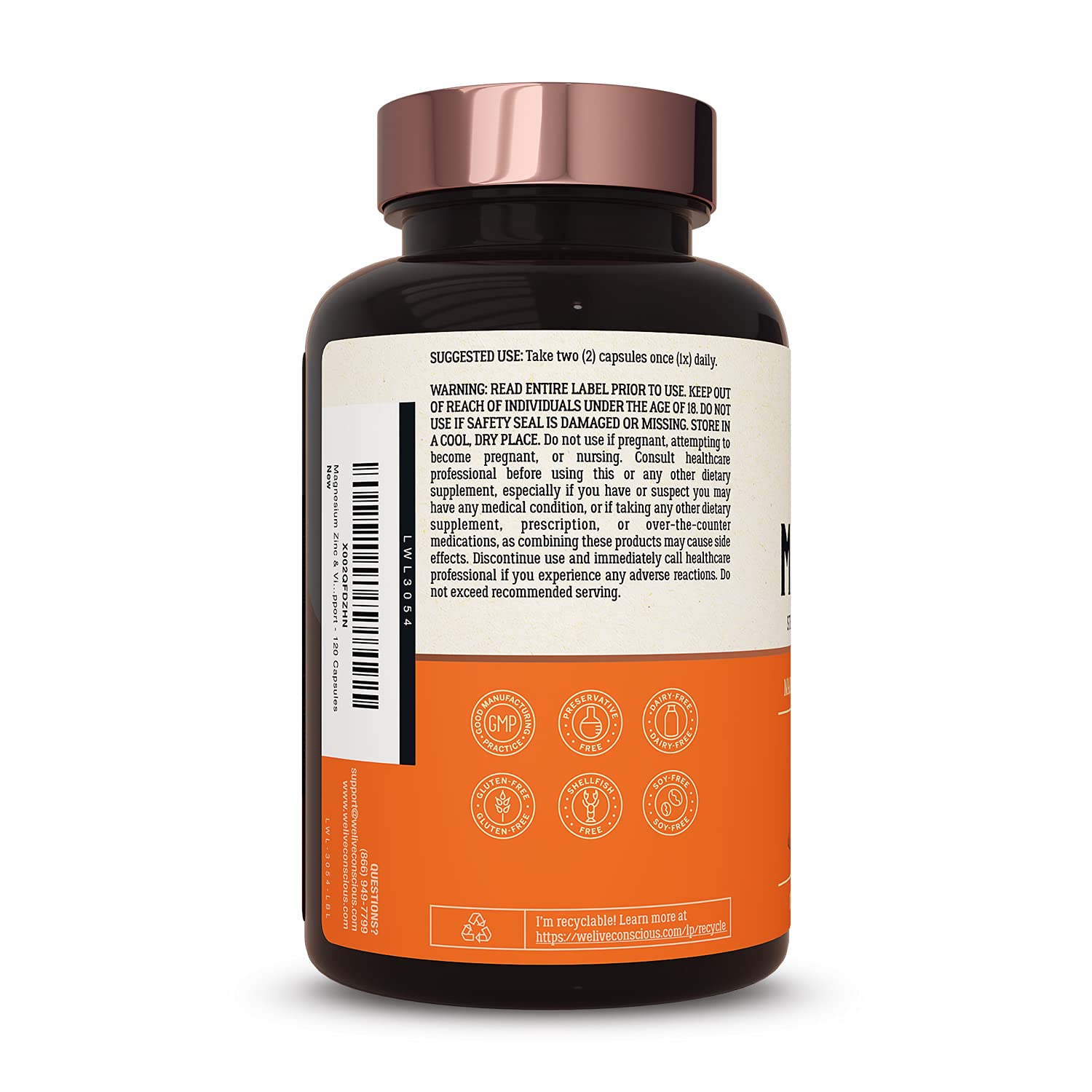 Live Conscious Magwell Magnesium Zinc & Vitamin D3 - Magnesium Glycinate, Malate, & Citrate - Triple Supplement for Women & Men - for Sleep, Bone, Heart, Immune Support - 120 Caps Nirvana Guru