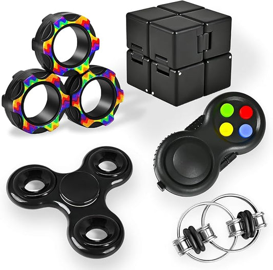 5PC Fidget Toys Adults Set Fidgets for Classroom Must Have Autism Sensory Pack Figette Cube ADHD Special Treasure Prize Tool Stress Relief Desk Cool Gadget for Kids Teen Christmas Stocking Stuffer nirvanaguru