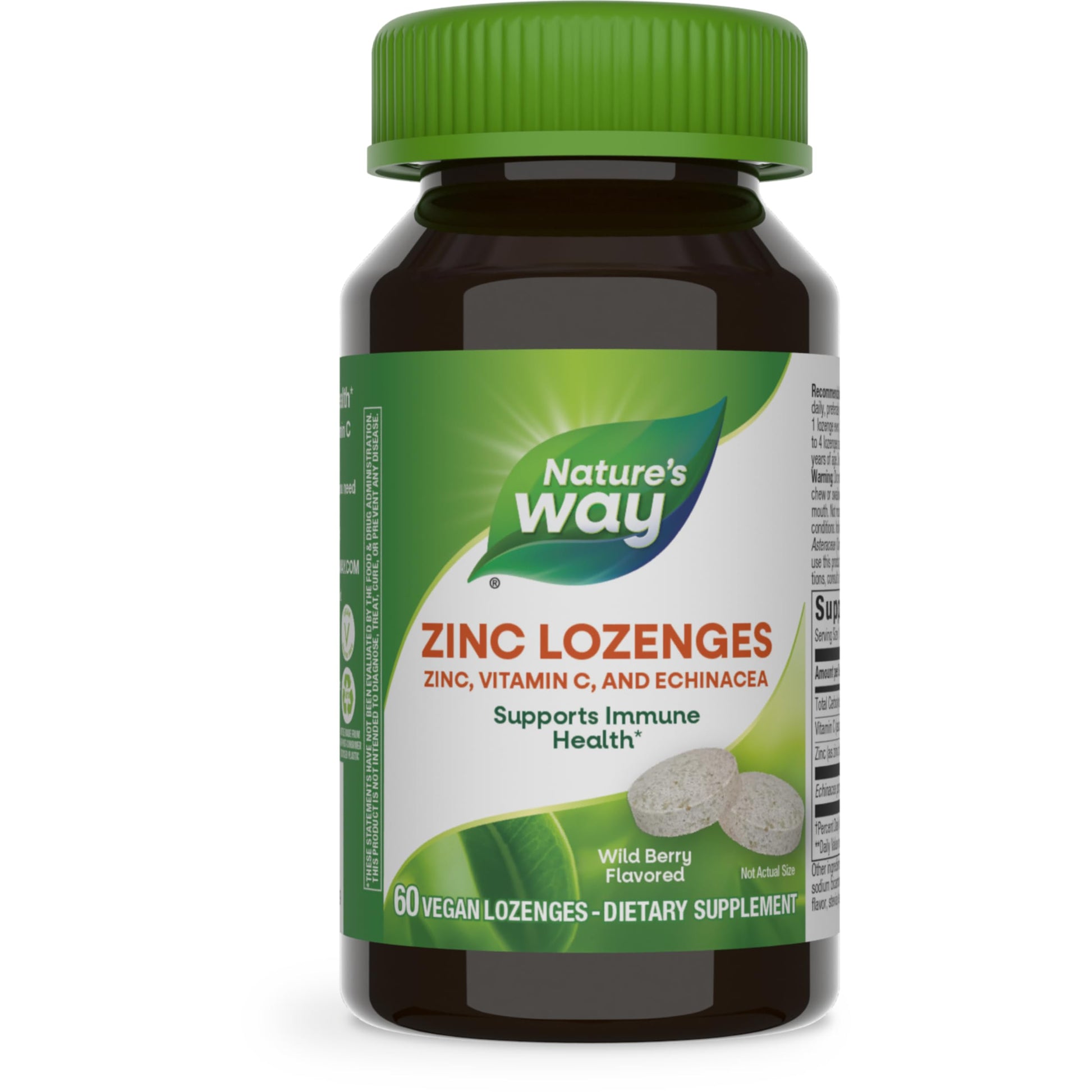 Nature's Way Zinc Lozenges with Vitamin C & Echinacea, Immune Support*, 23 mg of Zinc & 100 mg of Vitamin C per Serving, Wild Berry Flavored, 60 Lozenges (Packaging May Vary) - Nirvana Guru
