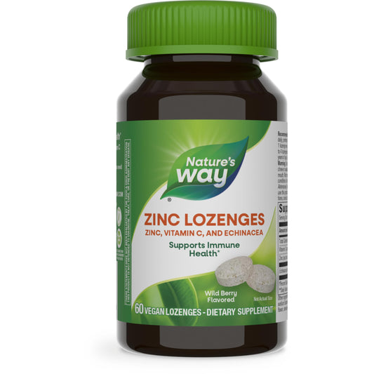 Nature's Way Zinc Lozenges with Vitamin C & Echinacea, Immune Support*, 23 mg of Zinc & 100 mg of Vitamin C per Serving, Wild Berry Flavored, 60 Lozenges (Packaging May Vary) - Nirvana Guru