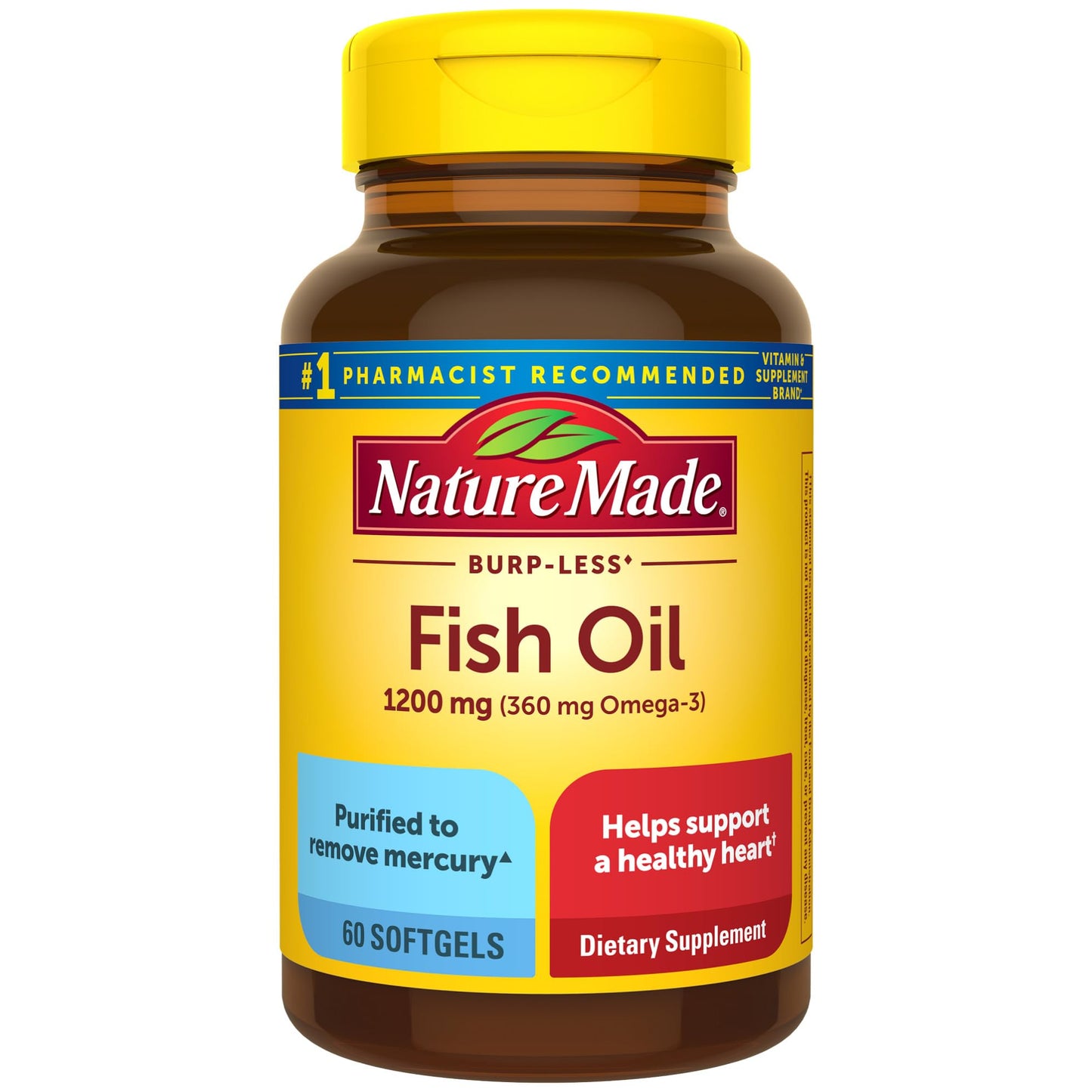 Nature Made Burp Less Fish Oil Omega 3 Supplements, 1200 mg Softgels, Omega 3 Fish Oil for Healthy Heart Support, 300 Softgels, 150 Day Supply - Nirvana Guru