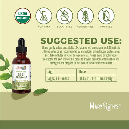 MaryRuth Organics Oregano Oil Drops | 6 Month Supply | USDA Organic Oil of Oregano Liquid | Herbal Blend for Immune Support | Digestive Health | Overall Health | Vegan | Sugar Free | Non-GMO | 1 Fl Oz - Nirvana Guru