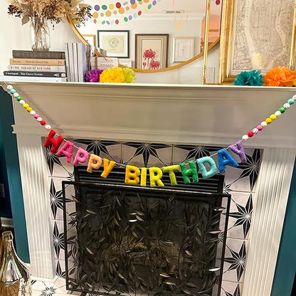 Pre-Strung Happy Birthday Banner - Felt Ball Garland - Reusable Happy Birthday Garland, Rainbow Party Decorations, Personalized Holiday Sign for Party Decor, Kids Room Decor, Photo Prop (Rainbow) nirvanaguru
