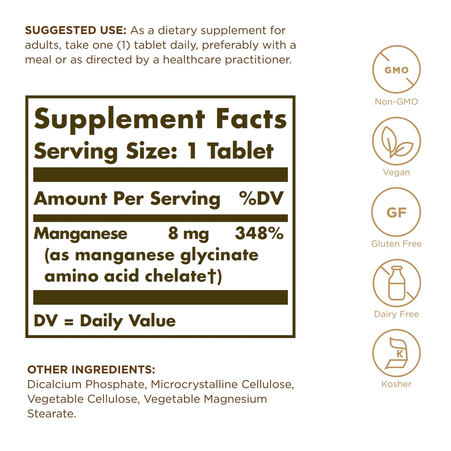 Solgar Chelated Manganese - 100 Tablets - Supports Bone, Joint & Nerve Health - Non-GMO, Vegan, Gluten Free, Dairy Free, Kosher - 100 Servings Nirvana Guru
