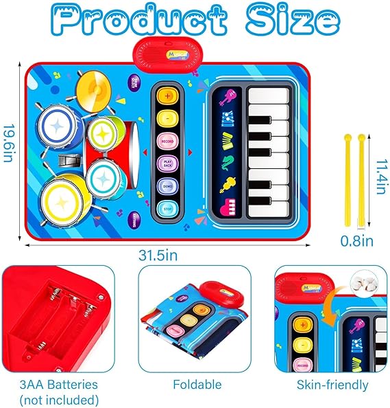 Baby Toys for 1 Year Old: Baby Musical Mat Toddler Toys Age 1-2 - 2 in 1 Piano Drum Babies Play Mat - Infant Music Toy 12-18 Months Babies Birthday Valentines Gifts for 1 2 3 Year Old Boys Girls nirvanaguru
