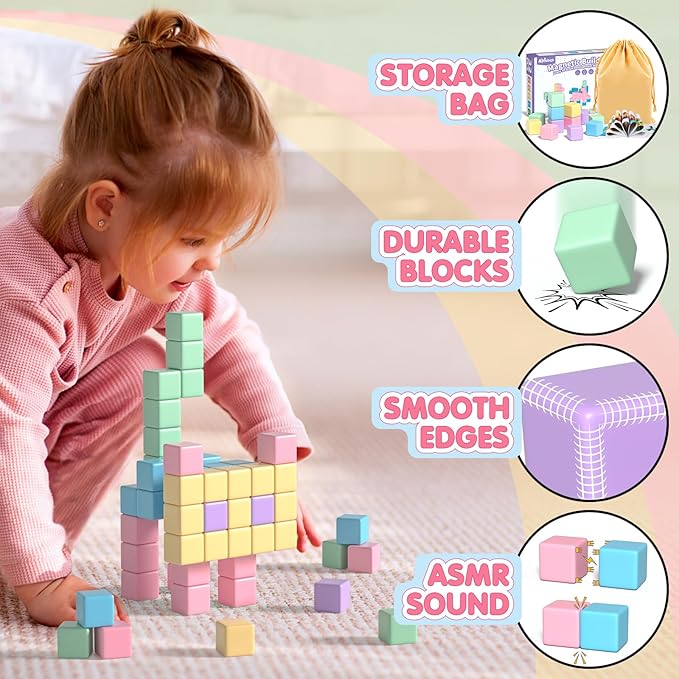 32pcs Magnetic Blocks Building Cubes for Toddlers, Classroom Must Haves Creative Learning Kids Gifts, Preschool Montessori Sensory Autism Magnet Toys for Boys and Girls Ages 3 4 5 6 nirvanaguru