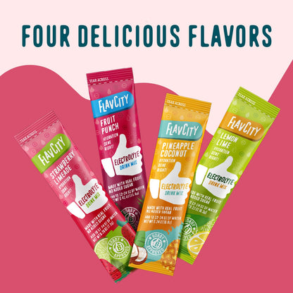 FlavCity Electrolytes Powder Packets - 28 Hydration Packets, Variety Pack - No Added Sugar - Hydration Powder with Real Fruit & Unrefined Sea Salt - Keto & Gluten-Free (28 Stick Packs) Nirvana Guru