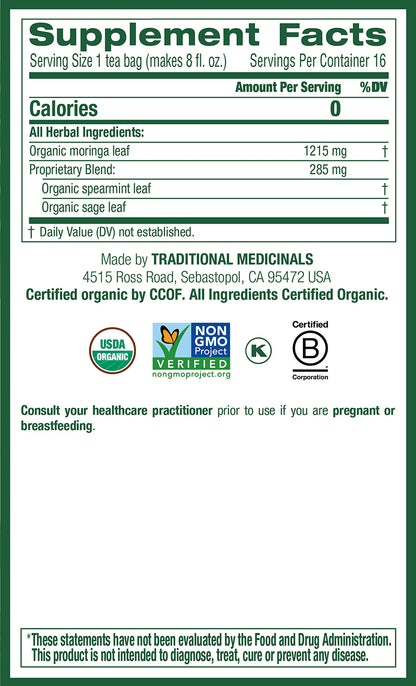 Traditional Medicinals Organic Red Clover, Caffeine Free, 16 Wrapped Tea Bags, 1.13 oz (32 g) - Nirvana Guru