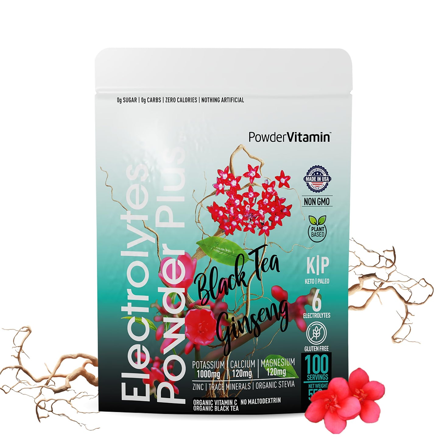 PowerVitamin Lemonade Electrolytes Powder No Sugar for Daily Energy - Keto Electrolytes - Hydration Powder with 1000mg Potassium, 120mg Calcium, Magnesium, Organic Vitamin C, 100 Servings