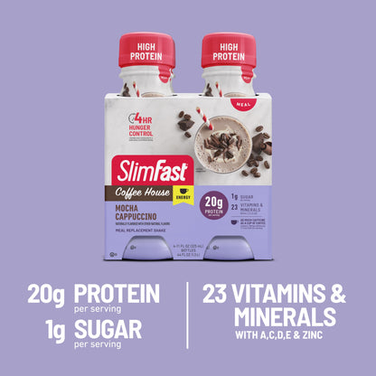 SlimFast Protein Shake with Caffeine, Caramel Macchiato- 20g Protein, Meal Replacement Shakes, High Protein with Low Carb and Low Sugar, 24 Vitamins and Minerals, 12 Count (Pack of 1)