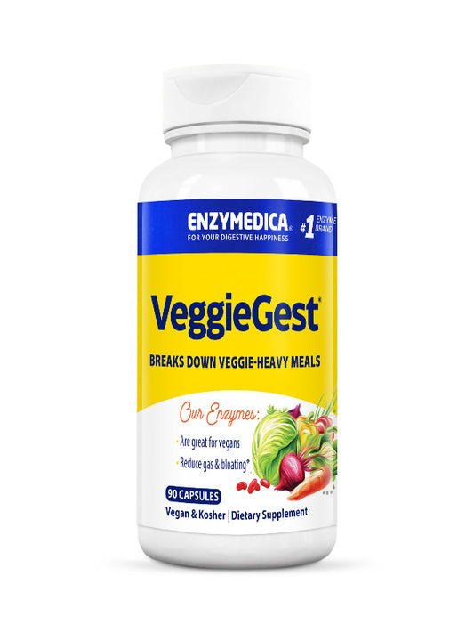 Enzymedica VeggieGest, Digestive Enzymes for Vegan, Vegetarian and Raw Diets, Prevents Gas and Bloating, 90 Count - Nirvana Guru