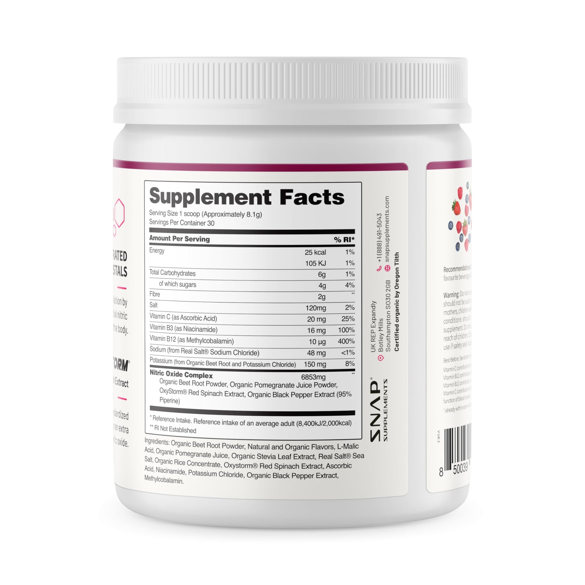 Snap Supplements Organic Beet Root Powder, Nitric Oxide Supplements for Men & Women, Beets, Pomegranate, B Vitamins & Red Spinach, Energy, Heart Health & Circulation Support, 30 Servings, Mixed Berry Nirvana Guru