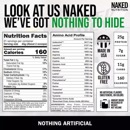 NAKED Whey Vanilla Protein Powder - Only 3 Ingredients - Grass Fed Whey Protein Powder, Vanilla Flavor, and Organic Coconut Sugar, No GMO, No Soy, and Gluten Free - 24 Servings