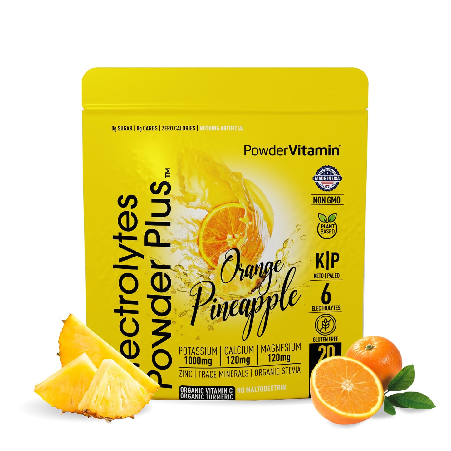 PowerVitamin Lemonade Electrolytes Powder No Sugar for Daily Energy - Keto Electrolytes - Hydration Powder with 1000mg Potassium, 120mg Calcium, Magnesium, Organic Vitamin C, 100 Servings