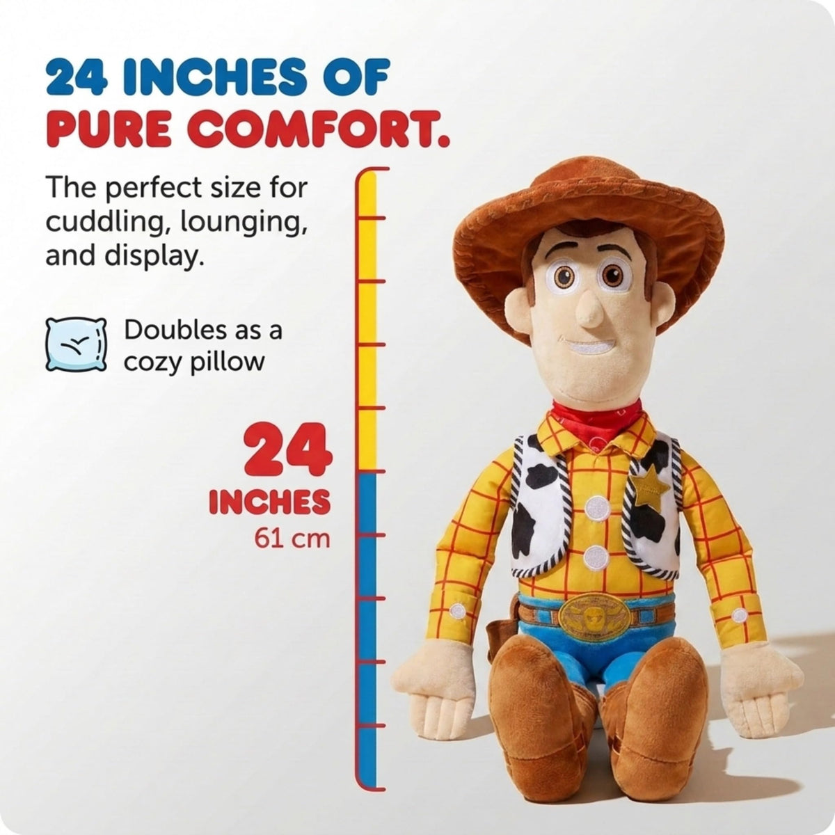 Jay Franco Kids Toy Story Plush Pillow Buddy - Large Ultra-Soft Stuffed Plushie & Cozy Pillow, Official Licensed Product, 24 Inches, Multi - Toy Story Woody