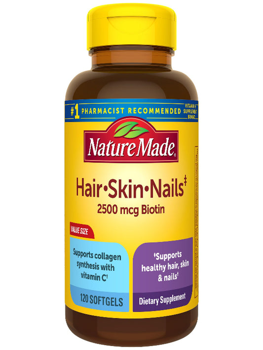 Nature Made Hair Skin and Nails with Biotin 2500 mcg, Dietary Supplement For Healthy Hair Skin and Nails Support, 120 Softgels, 120 Day Supply - Nirvana Guru