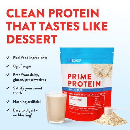Equip Foods Prime Protein Powder | Clean, Grass Fed Beef Protein Isolate | Carnivore Protein Powder | Paleo, Keto Friendly | Gluten, Dairy Free | Helps Build & Repair Tissue | 30 Servings, Chocolate
