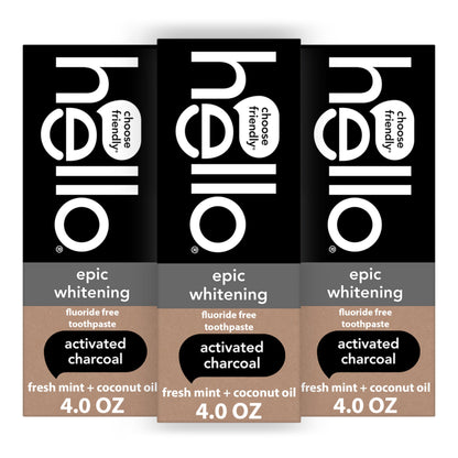 Hello Activated Charcoal Toothpaste, Fluoride Free with Activated Charcoal, Teeth Whitening Toothpaste with Fresh Mint and Coconut Oil, No SLS, Vegan, Gluten Free, 3 Pack, 4 OZ Tubes Nirvana Guru