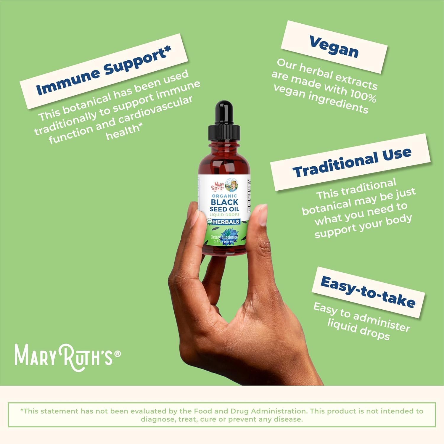 MaryRuth Organics Black Seed Oil Liquid Drops Cold Pressed, 3 Month Supply, USDA Organic Black Cumin Seed Oil, Immune Support, Respiratory Health, Sugar Free, Vegan, Non-GMO, Gluten Free, 2 Fl Oz - Nirvana Guru