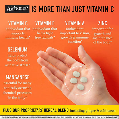 Airborne 1000mg Vitamin C + Zinc Immune Support Supplement Chewable Tablets, Very Berry & Citrus Flavor with Powerful Antioxidants Vitamins A C & E, 116 Chewable Tablets Nirvana Guru