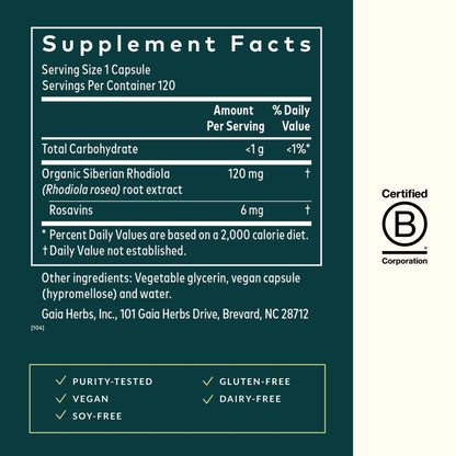 Gaia Herbs Rhodiola Rosea - Stress Support Supplement Traditionally for Supporting Healthy Stamina and Endurance - with Siberian Rhodiola Root Extract - 60 Vegan Liquid Phyto-Capsules (30-Day Supply) - Nirvana Guru