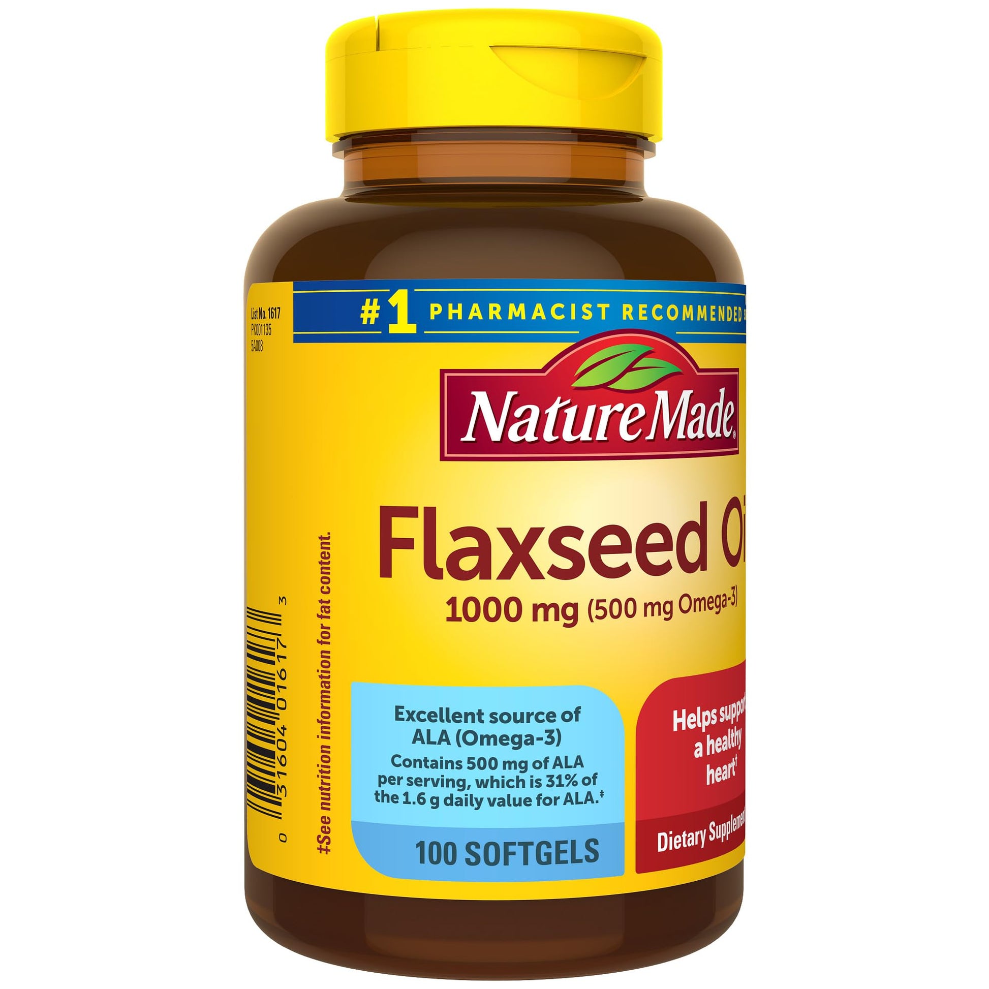Nature Made Flaxseed Oil 1000 mg, Fish Free Omega 3 Supplement, Dietary Supplement for Heart Health Support, 180 Softgels, 180 Day Supply - Nirvana Guru