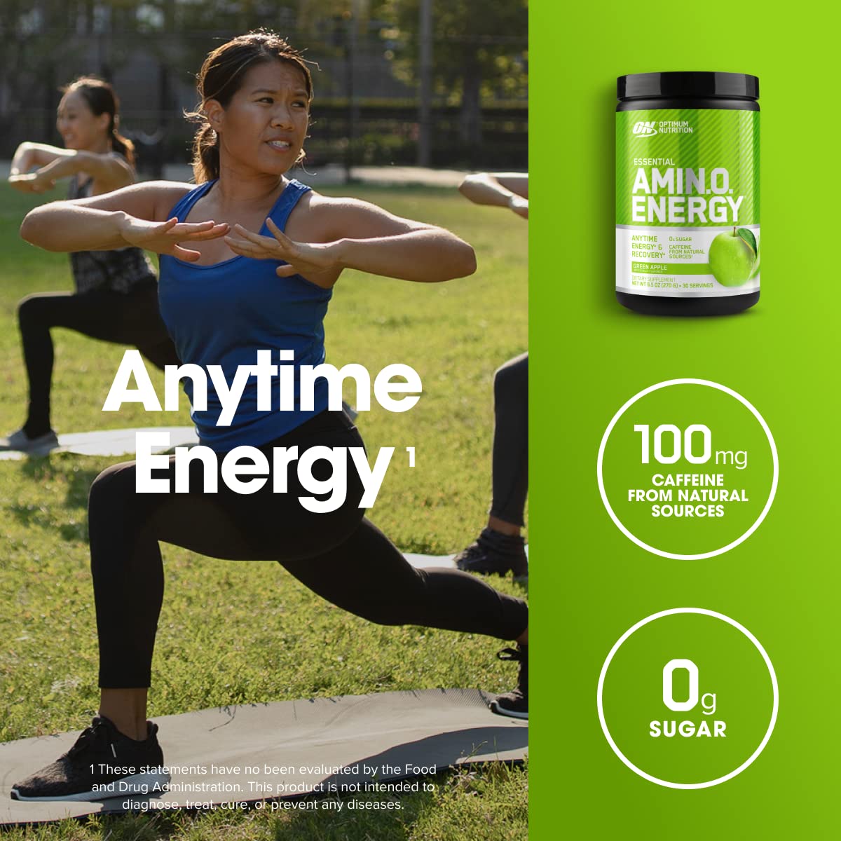 Optimum Nutrition Amino Energy - Pre Workout with Green Tea, BCAA, Amino Acids, Keto Friendly, Green Coffee Extract, Energy Powder - Concord Grape, 65 Servings (Packaging May Vary)
