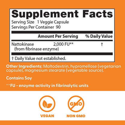 Doctors Best Nattokinase, 2000 Fus, Supports Cardiovascular Health, Non-GMO, Vegan 90 Veggie Caps - Nirvana Guru