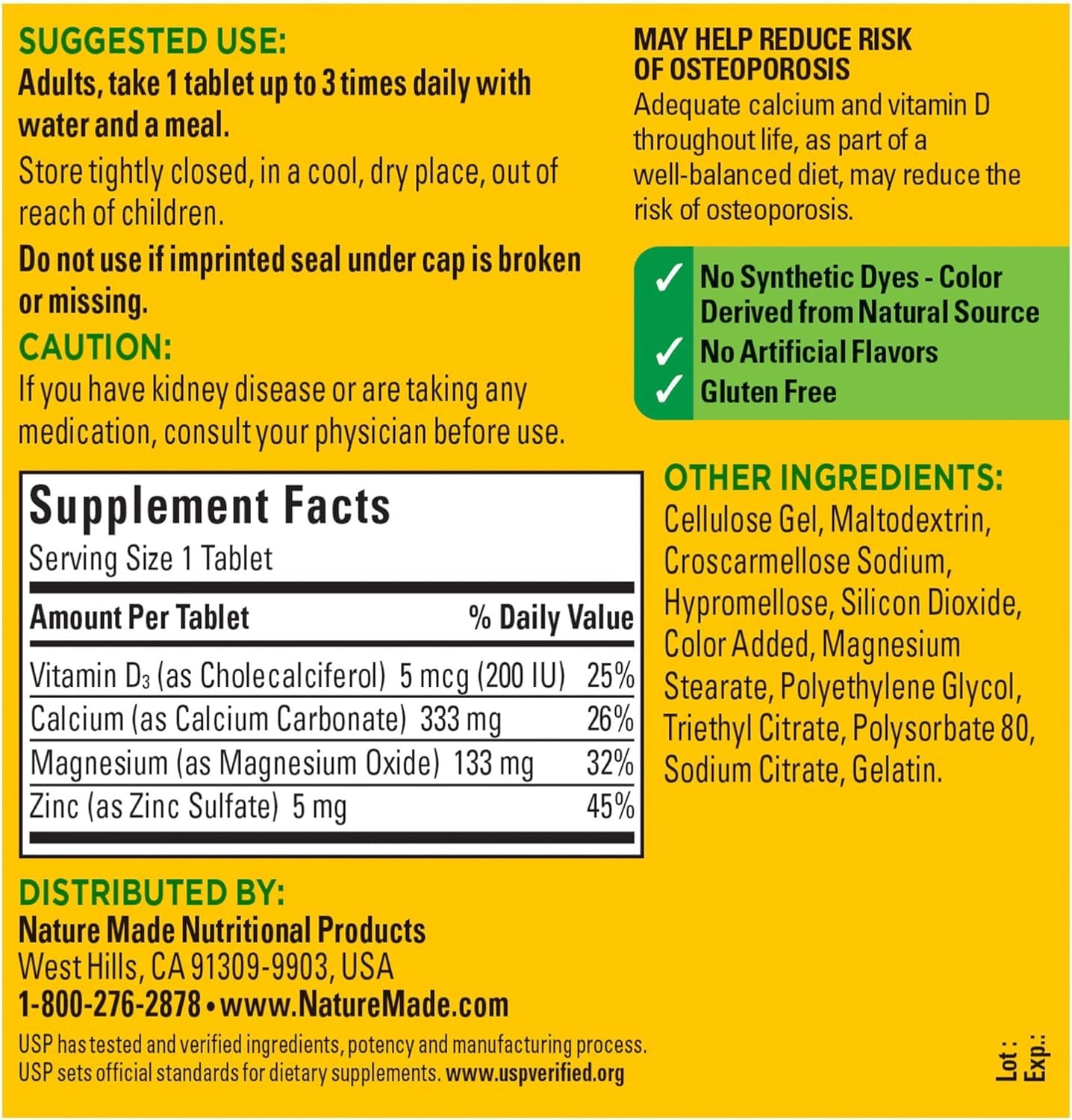 Nature Made Calcium Magnesium Zinc with Vitamin D3, Dietary Supplement for Bone Support, 300 Tablets - Nirvana Guru