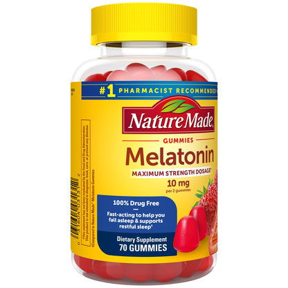 Nature Made Melatonin 10 mg per serving Gummies, Sleep Gummies for Adults Maximum Strength Dosage, 100% Drug Free Sleep Aid, 120 Count, 60 Day Supply - Nirvana Guru