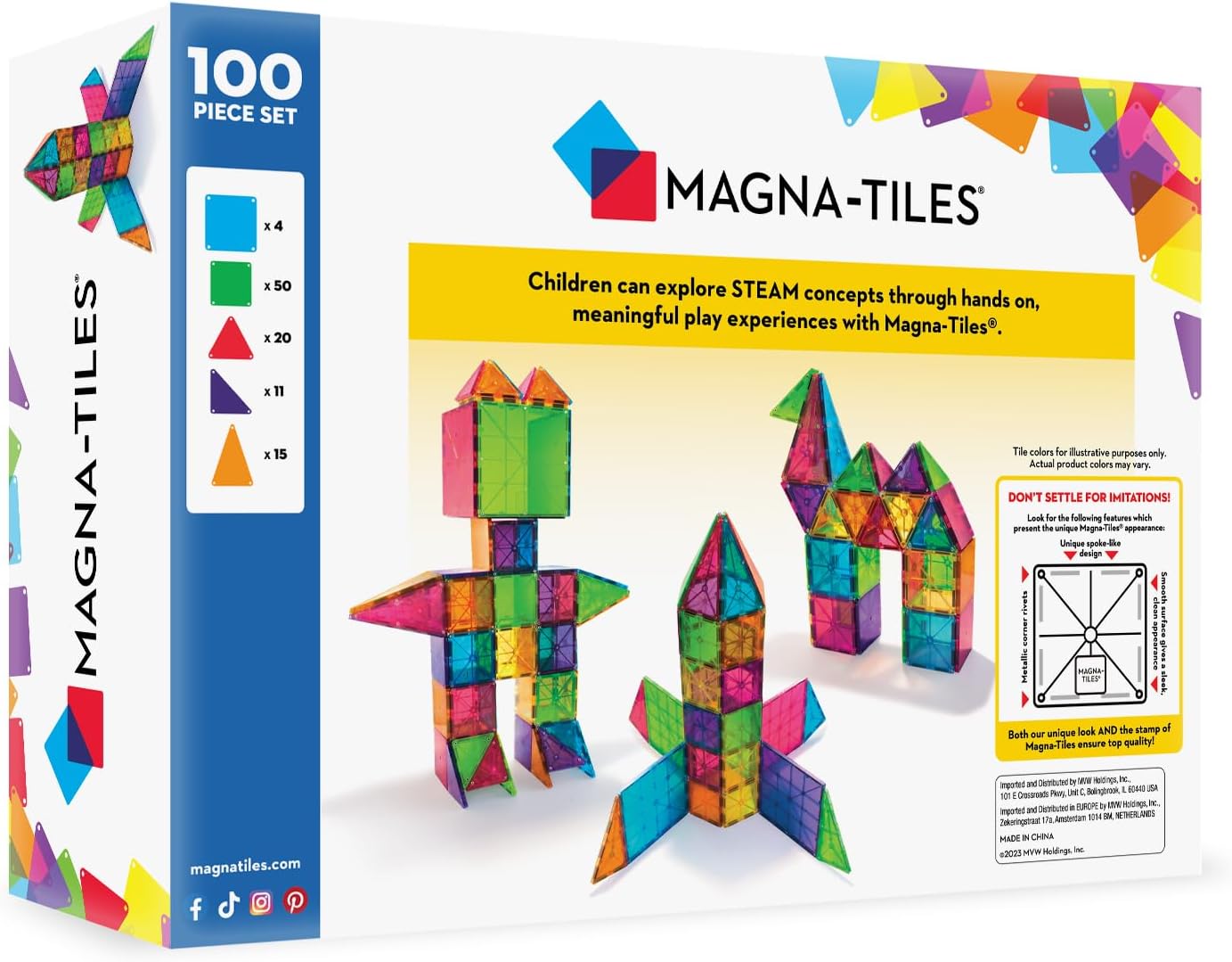 MAGNA-TILES Classic 100-Piece Magnetic Construction Set, The ORIGINAL Magnetic Building Brand Nirvana Guru