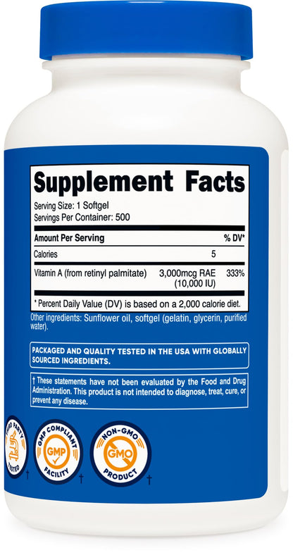 Nutricost Vitamin A 10,000 IU, 500 Softgel Capsules Nirvana Guru