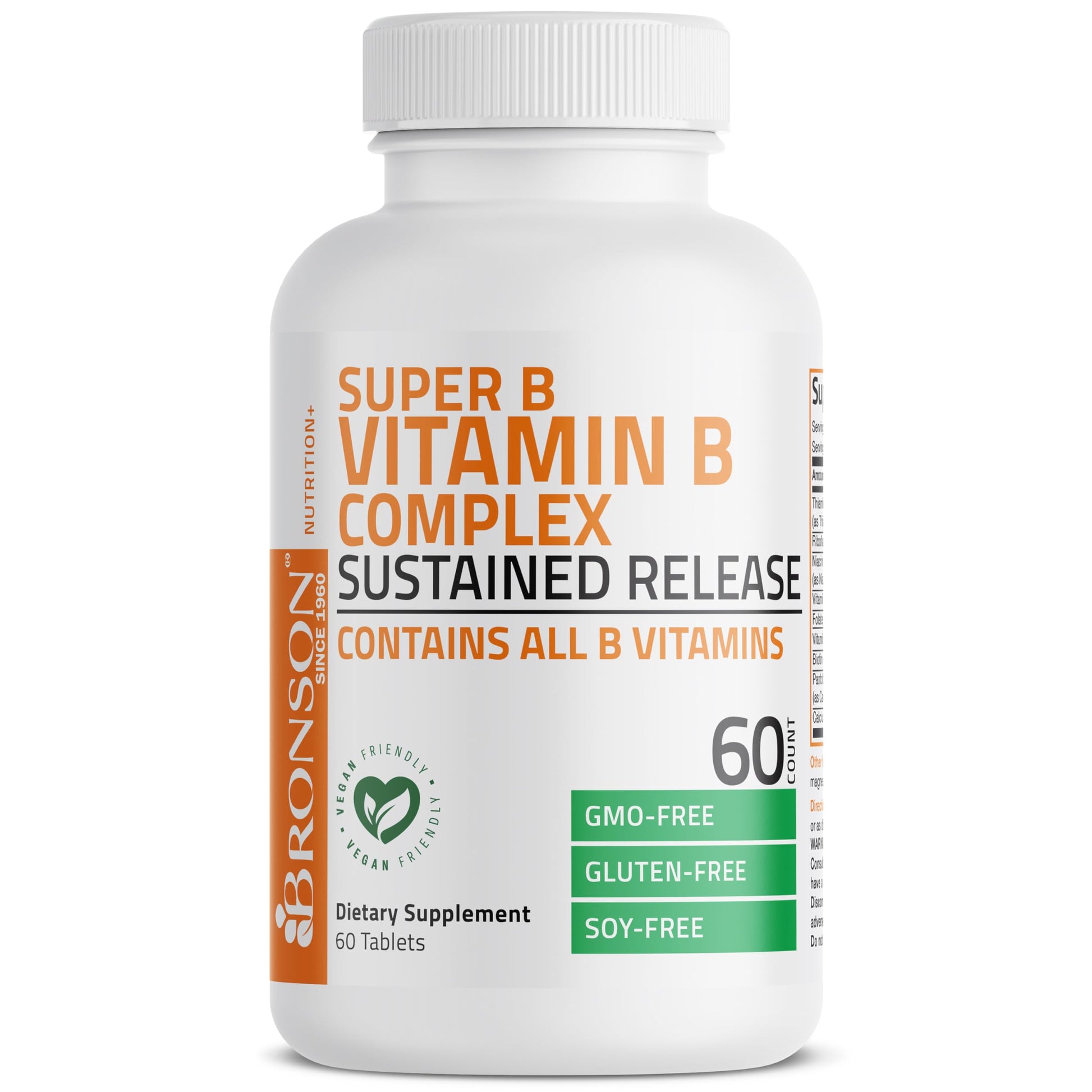 Bronson Super B Vitamin B Complex Sustained Slow Release (Vitamin B1, B2, B3, B6, B9 - Folic Acid, B12) Contains All B Vitamins 60 Tablets Nirvana Guru