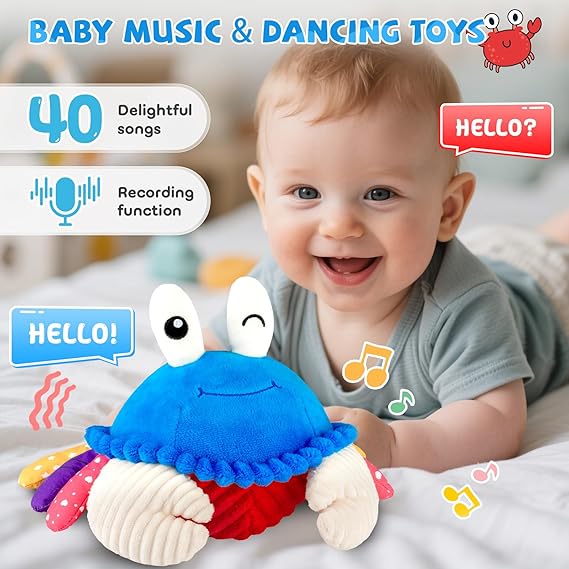 Baby Toys 12-18 Months, Musical Crawling Crab Plush Toy - 40 Songs & Recording Feature, Dancing Walking Moving Bouncing Tummy Time Toy, Sensory Toys for Toddlers 1-3, Birthday Gifts for Infants nirvanaguru