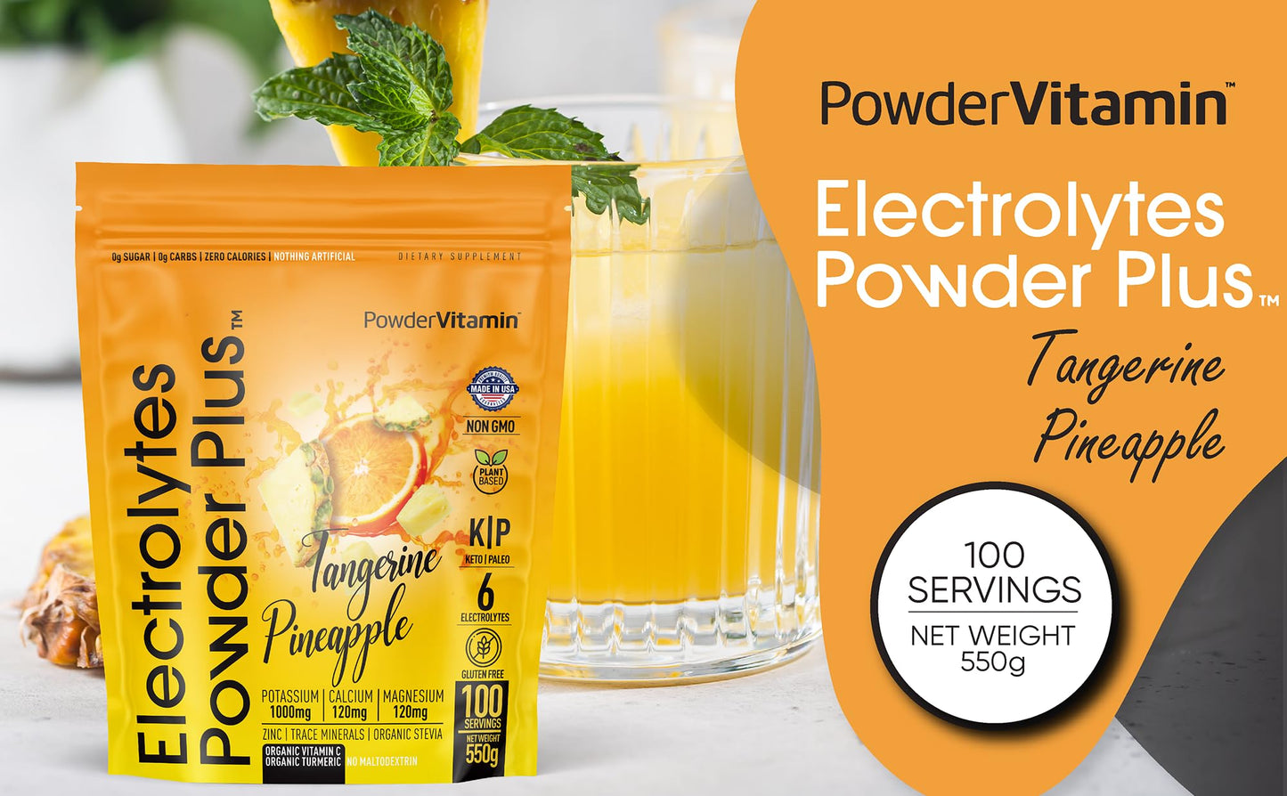 PowerVitamin Lemonade Electrolytes Powder No Sugar for Daily Energy - Keto Electrolytes - Hydration Powder with 1000mg Potassium, 120mg Calcium, Magnesium, Organic Vitamin C, 100 Servings