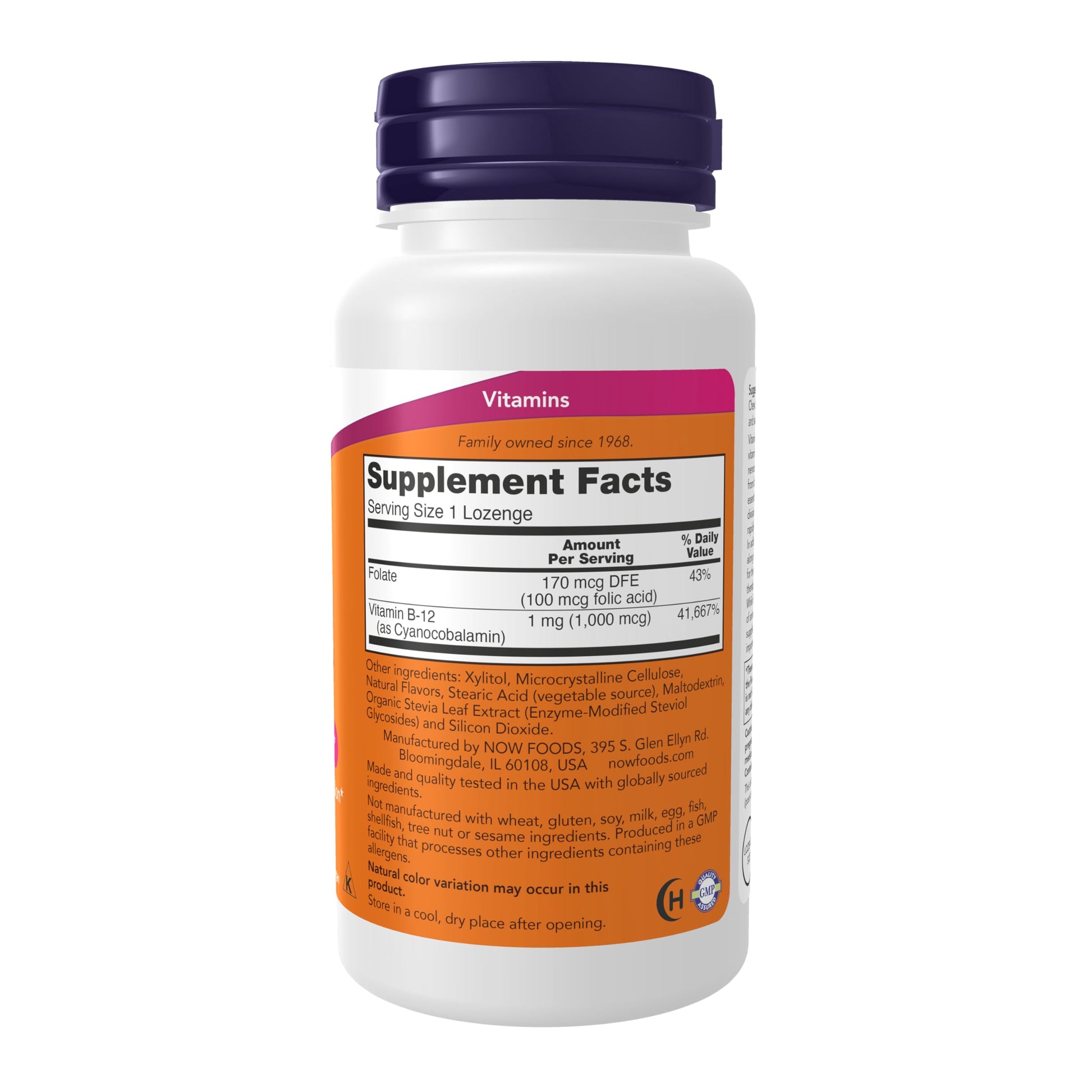 NOW Foods Supplements, Vitamin B-12 1,000 mcg with Folic Acid, Nervous System Health*, 250 Chewable Lozenges - Nirvana Guru
