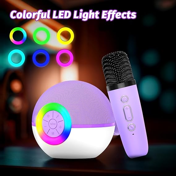 goopow Mini Karaoke Machine Speaker for Kids Adults, Portable Bluetooth Microphone Song Toys with LED Light, Best Chritmas Birthday Festival Gift for 3 4 5 6 7 8+ Year Old Girls Boys (Purple-2MIC) nirvanaguru