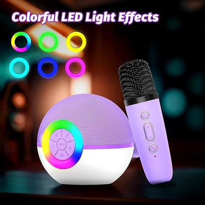 goopow Mini Karaoke Machine Speaker for Kids Adults, Portable Bluetooth Microphone Song Toys with LED Light, Best Chritmas Birthday Festival Gift for 3 4 5 6 7 8+ Year Old Girls Boys (Purple-2MIC) nirvanaguru