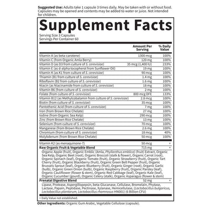 Prenatal Multivitamin for Women from Whole Foods with Biotin, Iron & Folate not Folic Acid, Probiotics for Immune Support - Vitamin Code Raw by Garden of Life - Pregnancy Must Haves - 180 capsules - Nirvana Guru