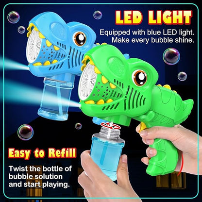 Kids Bubble Gun 2 Pack Dino Bubble Machine Gun for Toddlers with 4 Solutions Automatic 13-Hole Bubbles for Kids Blower Maker Easter Basket Essentials Stocking Stuffers Gift Party Favors for Boys Girls nirvanaguru