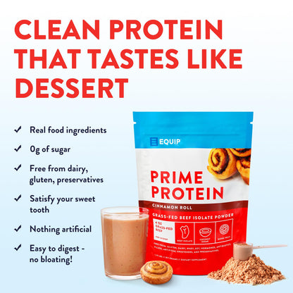 Equip Foods Prime Protein Powder | Clean, Grass Fed Beef Protein Isolate | Carnivore Protein Powder | Paleo, Keto Friendly | Gluten, Dairy Free | Helps Build & Repair Tissue | 30 Servings, Chocolate